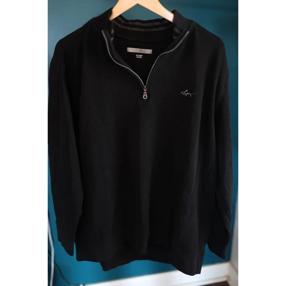 Greg Norman Mens 1/3 Zip Pullover XXL Black Shark Sweater-100% Polyester